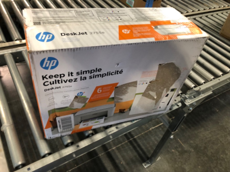 Photo 1 of HP DeskJet 2755e Wireless Color All-in-One Printer with bonus 6 months Instant Ink (26K67A), white