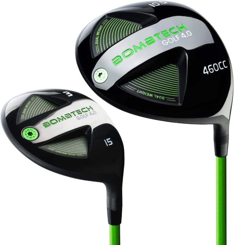 Photo 1 of BombTech Golf - 4.0 Driver and 3 Wood Bundle - Premium Golf Wood Set for Men - Easy to Hit Off Tee - Max Forgiveness and Accuracy