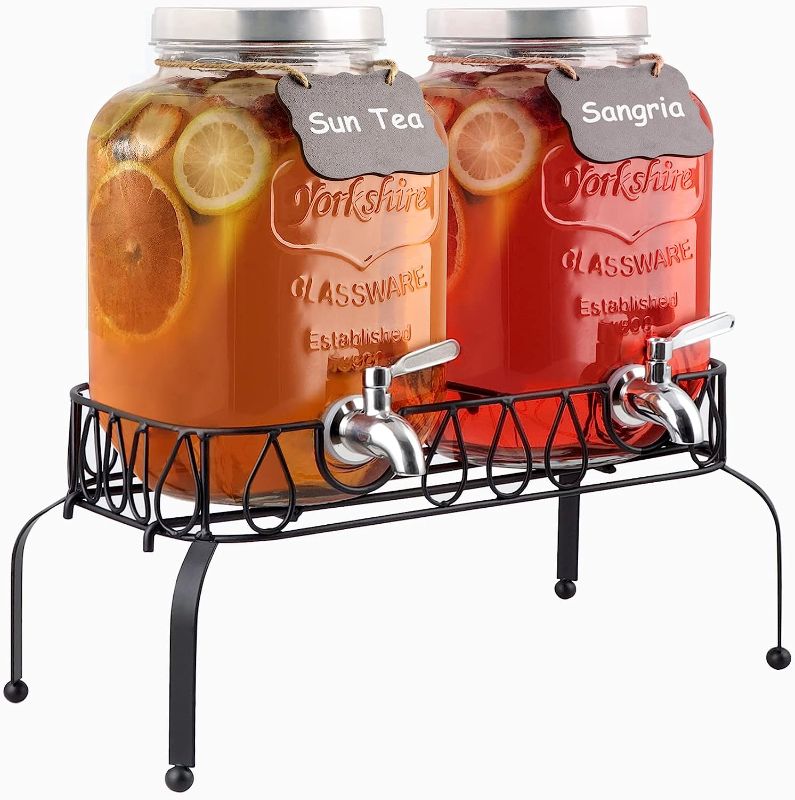 Photo 1 of 1 Gallon Beverage Dispenser with Stand, 18/8 Stainless Steel Spigot- [2 Pack] Airtight & Leakproof Glass Sun Tea Jar with Anti-Rust Lids, Drink Dispensers for Parties - Laundry Detergent Dispenser ONLY ONE JAR IN BOX