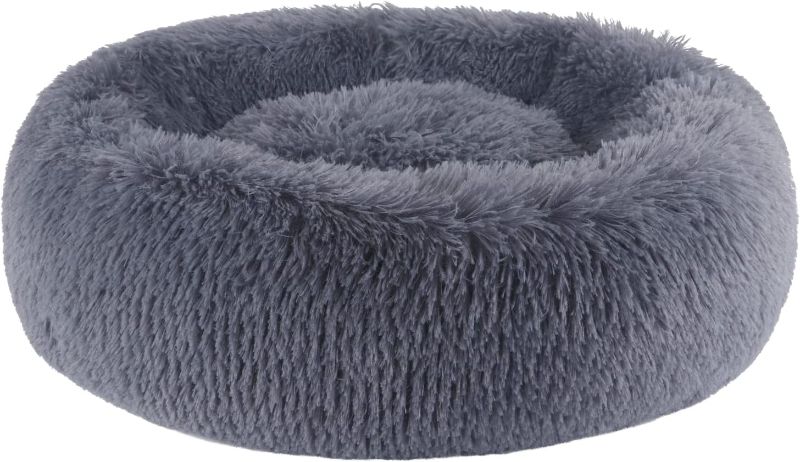 Photo 1 of ZEJEUER Cat Bed, Small Dog Bed, Round Donut Washable Plush Fluffy Faux Fur Soft Cushion Beds for Indoor Pets