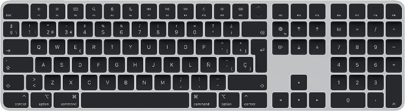 Photo 1 of Apple Magic Keyboard with Touch ID and Numeric Keypad: Wireless, Bluetooth, Rechargeable. Works with Mac Computers with Apple Silicon; Spanish - Black Keys
