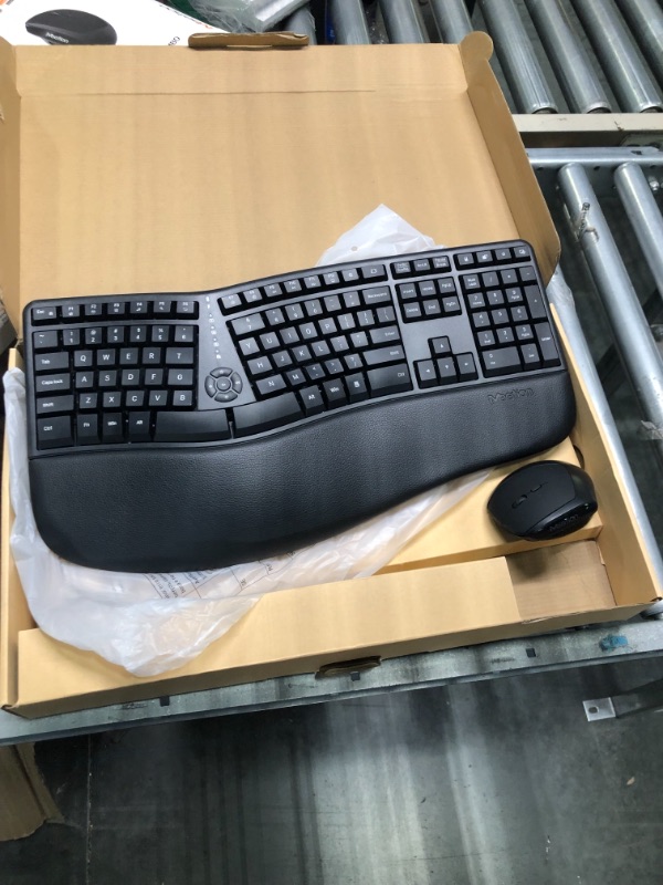 Photo 3 of MEETION Ergonomic Wireless Keyboard and Mouse, Ergo Keyboard with Vertical Mouse, Split Keyboard with Cushioned Wrist, Palm Rest, Natural Typing, Rechargeable, Full Size, Windows/Mac/Computer/Laptop