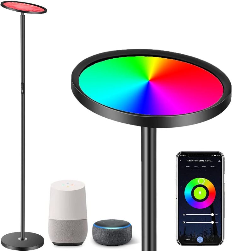 Photo 1 of Smart Floor Lamp,2000 Lumens Led Color Changing RGB Floor Lamp Works with Alexa,adjustable 16 million Colors and Music Sync,WiFi & Touch Control Tall Standing Pole Light,for Living Room Bedroom Office
