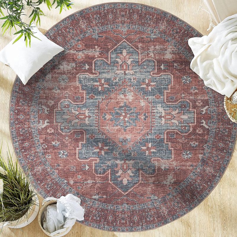 Photo 1 of Adiva Rugs Machine Washable Area Rug with Non Slip Backing for Living Room, Bedroom, Bathroom, Kitchen, Printed Persian Vintage Home Decor, Floor Decoration Carpet Mat