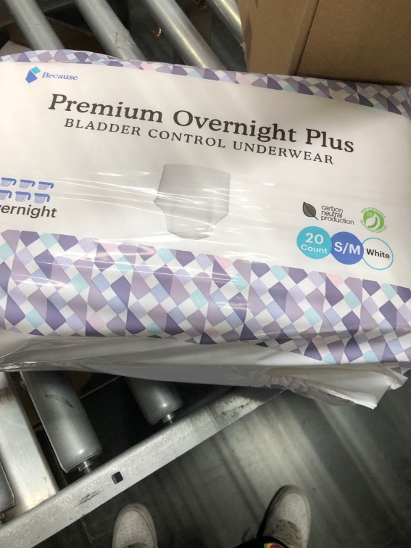 Photo 2 of Because Unisex Premium Overnight Plus Pull Up Underwear - Extremely Absorbent, Soft & Comfortable Nighttime Leak Protection - White, Small-Medium - Absorbs 6 Cups - 20 Count Small/Medium (Pack of 20)