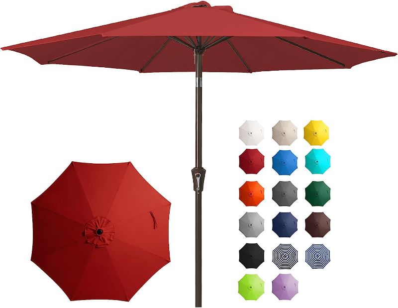 Photo 1 of 10FT Outdoor Patio Umbrella Outdoor Table Umbrella with Push Button Tilt and Crank, Market Umbrella 8 Sturdy Ribs UV Protection Waterproof for Garden, Deck, Backyard, Pool (Red)