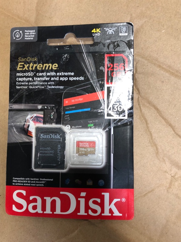 Photo 3 of SanDisk 256GB Extreme microSDXC UHS-I Memory Card with Adapter - Up to 190MB/s, C10, U3, V30, 4K, 5K, A2, Micro SD Card - SDSQXAV-256G-GN6MA 256GB Memory Card Only
