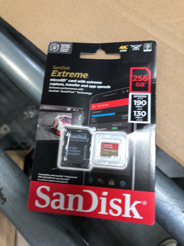 Photo 1 of SanDisk 256GB Extreme microSDXC UHS-I Memory Card with Adapter - Up to 190MB/s, C10, U3, V30, 4K, 5K, A2, Micro SD Card - SDSQXAV-256G-GN6MA 256GB Memory Card Only