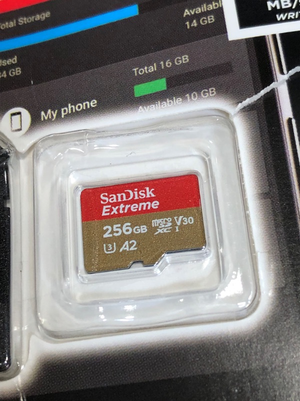 Photo 2 of SanDisk 256GB Extreme microSDXC UHS-I Memory Card with Adapter - Up to 190MB/s, C10, U3, V30, 4K, 5K, A2, Micro SD Card - SDSQXAV-256G-GN6MA 256GB Memory Card Only