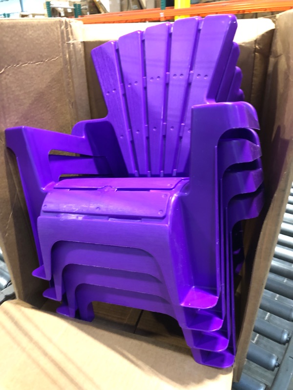 Photo 2 of American Plastic Toys Kids’ Adirondack Chairs (Pack of 4), Purple, Outdoor, Indoor, Beach, Backyard, Lawn, Stackable, Lightweight, Portable, Wide Armrests, Comfortable Lounge Chairs for Children Purple 4