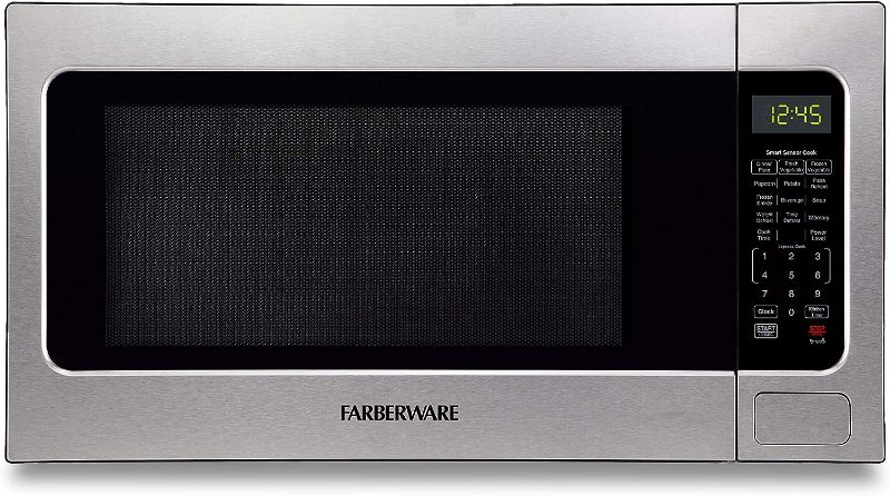 Photo 1 of Farberware Countertop Microwave 1100 Watts, 2.2 cu ft - Smart Sensor Microwave Oven With LED Lighting and Child Lock - Perfect for Apartments and Dorms - Easy Clean Black Interior, Stainless Steel