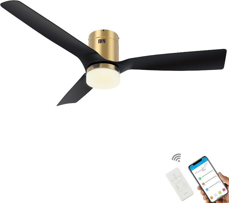 Photo 1 of SMAAIR 52 Inch Smart Ceiling Fan with Lights and 10-speed DC Motor, Works with Remote Control/Alexa/Google Home/Siri, Dimmable LED Light (52 Inch, Gold/Black)