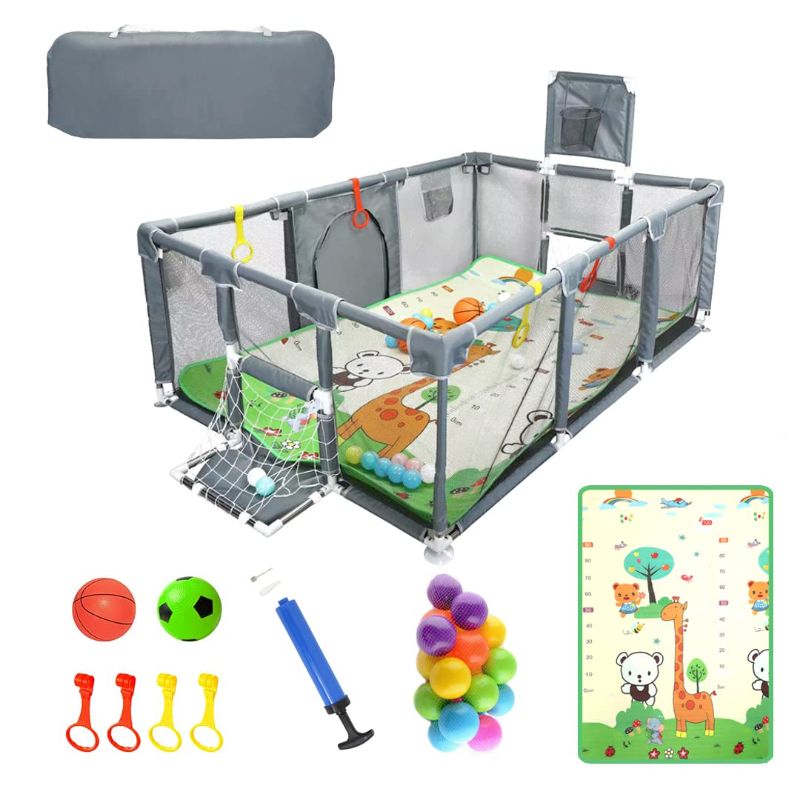 Photo 1 of Baby Playpen Play Pens for Babies and Toddlers Baby Fence Baby Play Yards for Indoor & Outdoor with Breathable Mesh Anti-Fall Playpen Grey