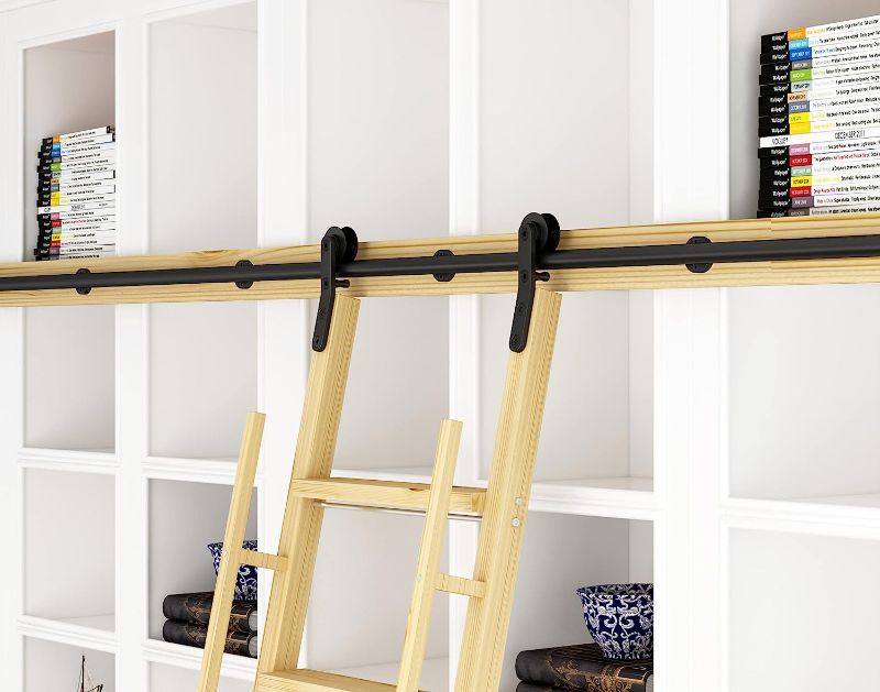 Photo 1 of 6FT-16FT Rolling Rustic Black Steel Sliding Library Office Ladder Hardware Track Set Kit (No ladder) (6.6FT)