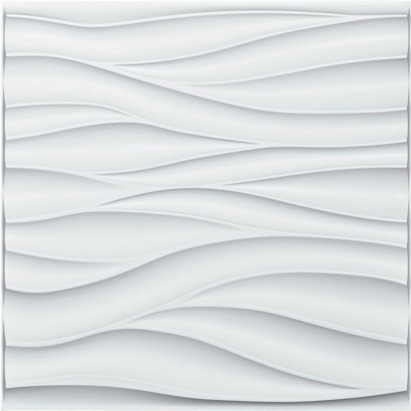 Photo 1 of Art3d PVC 3D Wall Tile-Flowing Wave in White, Paintable 3D Panel, 19.7in. X 19.7in. Pack of 12, Covers 32 Sq.Ft