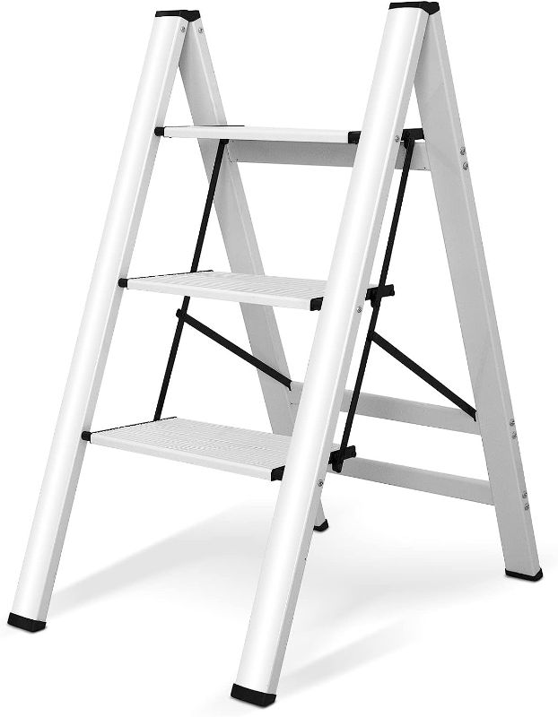 Photo 1 of AKARY 3 Step Ladder Aluminum - Lightweight Folding Step Stool, Wide Anti-Slip Pedal 300 Lbs Capacity Household Office Portable Stepladder, Black