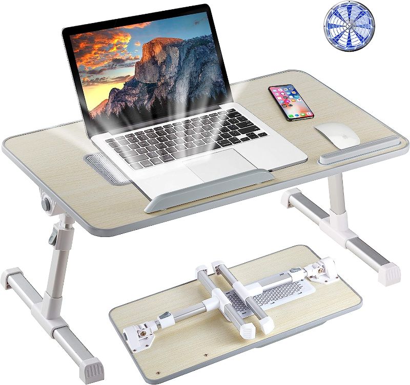 Photo 1 of Lap Desk for Laptop, 8AMTECH Lap Desk Ajustable Laptop Table with Cooling Fan Office Desk for Laptop, Working, Reading, Writing, Drawing and Eating in Bed Sofa Floor Couch