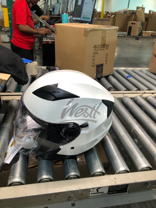 Photo 4 of Westt Full Face Helmet - Dirt Bike Helmets with Dual Visor DOT Approved Compact Lightweight- Motorcycle Helmets for Men Women Storm X Grey Black White M (21.65-22.05 in) White