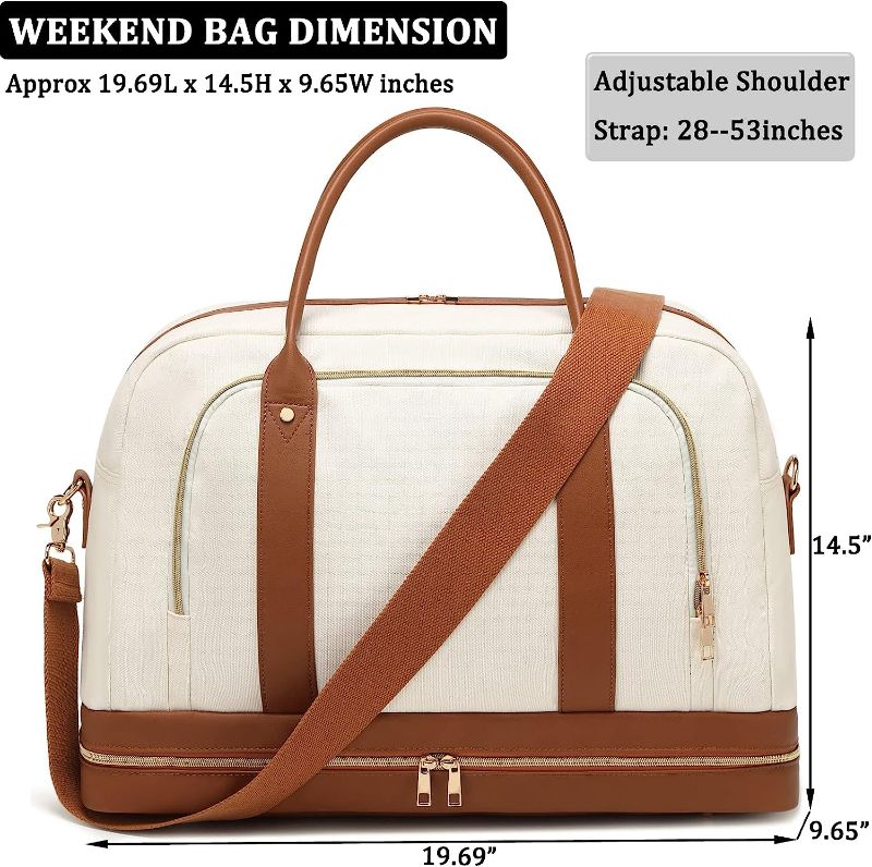 Photo 1 of Weekender Overnight Bags Women Ladies Travel Bag Carry On Duffle Tote Bag with Shoe Compartment & Luggage Sleeve, Beige