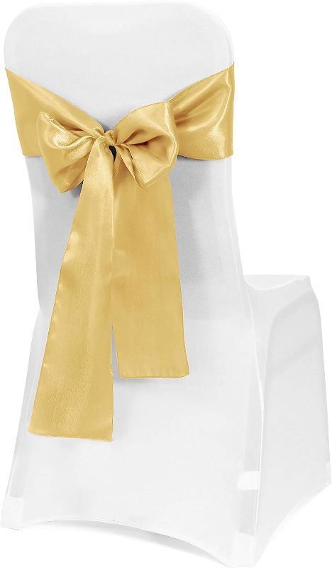 Photo 1 of Obstal 10 PCS Satin Chair Sashes Bows for Wedding Reception- Universal Chair Cover Back Tie Supplies for Banquet, Party, Hotel Event Decorations