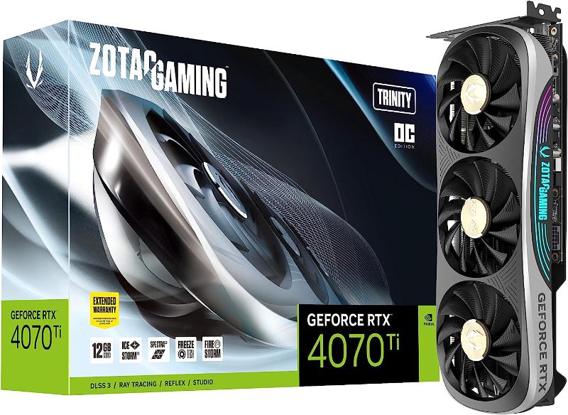 Photo 1 of ZOTAC Gaming GeForce RTX 4070 Ti Trinity OC DLSS 3 12GB GDDR6X 192-bit 21 Gbps PCIE 4.0 Gaming Graphics Card, IceStorm 2.0 Advanced Cooling, Spectra 2.0 RGB Lighting, ZT-D40710J-10P