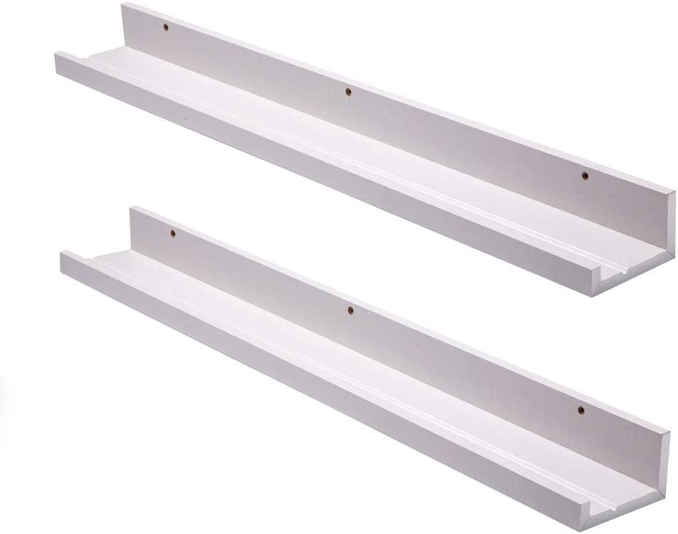 Photo 1 of Muzilife 35.4 Inch Large Floating Shelves - Set of 2 Rustic Wood Floating Shelves - Wall Mounted Long Picture Ledge for Bathroom, Bedroom, Living Room, White