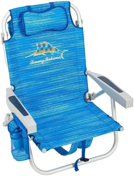 Photo 1 of Tommy Bahama Backpack Beach Chair-New 2022 Designs-5-Position Classic Lay Flat-Insulated Cooler Towel Bar-Storage Pouch Aluminum (Sailfish and Palms)