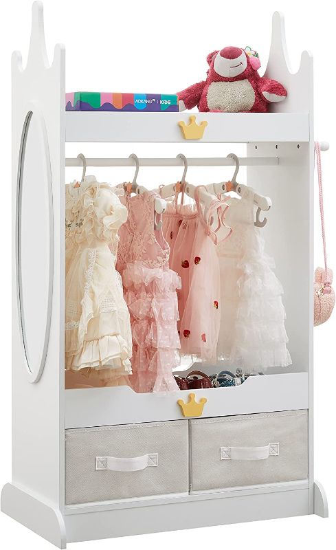 Photo 1 of 
GTOLV Kids Dress Up Storage with Mirror, Open Costume Closet with Hanging Rack, Kids Armoire with Non-Woven Drawers for Toddler 3 Age+ (White)