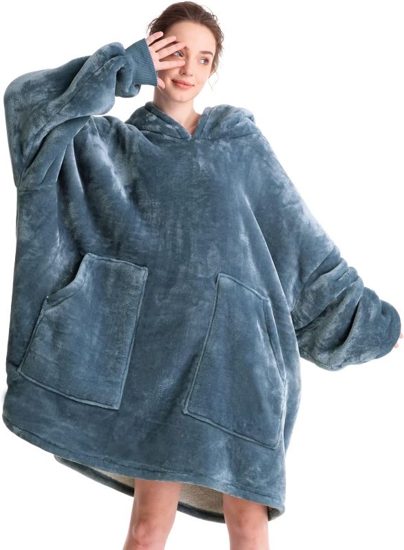 Photo 1 of Aemicion Oversized Wearable Blanket Sherpa Fleece Blanket Hoodie Comfortable Soft Warm Thick Big Hooded Sweatshirt Hoodie Blanket for Adults Women Girls Teenagers Teens Men (Original Grey)