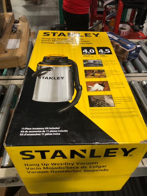 Photo 2 of Stanley - SL18129 Wet/Dry Vacuum, 4 Gallon, 4 Horsepower, Stainless Steel Tank Silver+yellow