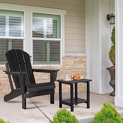 Photo 1 of Apolimi Adirondack Outdoor Side Table, 2-Tier Sturdy Patio End Table Weather Resistant, 16.5" Solid Side Table for Patio, Pool, Porch (Black)