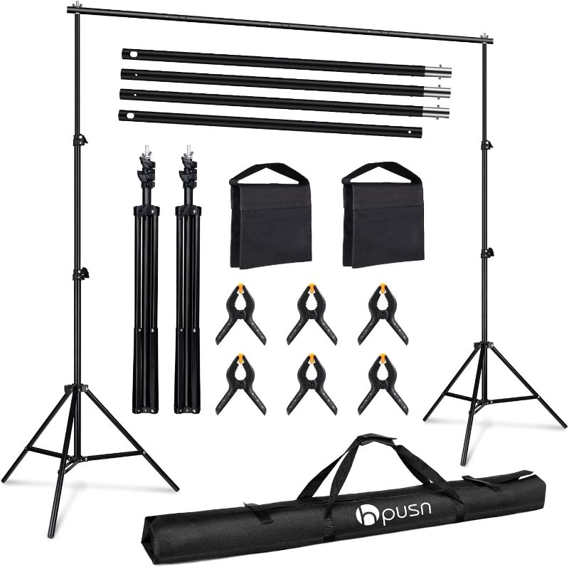 Photo 1 of HPUSN Backdrop Stand - 10ft x 7ft Adjustable Photoshoot - Photo Backdrop Stand for Parties - Includes Travel Bag, Sand Bags, Clamps - Photo Video Studio