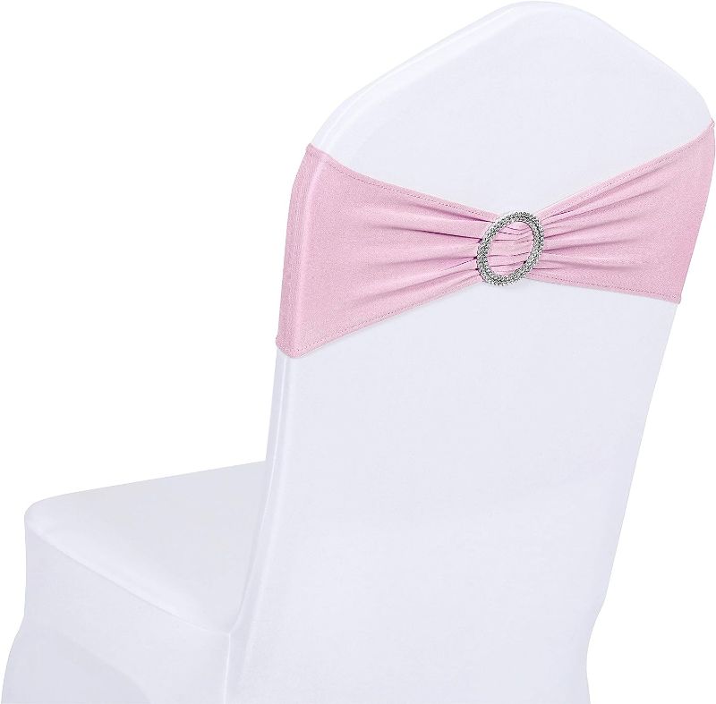 Photo 1 of 26PCS Wedding Chair Decorations Stretch Chair Bows and Sashes for Party Ceremony Reception Banquet Spandex Chair Covers slipcovers (50, Pink)