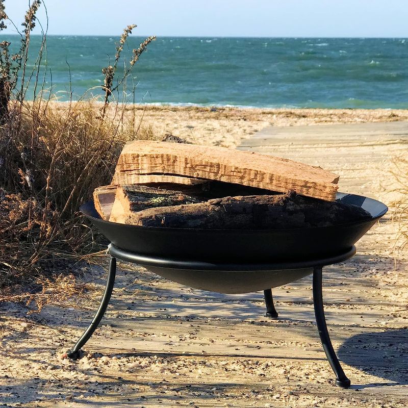 Photo 1 of 2 Piece Americana Fire Pit Set, Wide Bowl, Raised Tripod Stand, Vintage Style Smithy Black, Smooth Finish, Iron, 18.5 Diameter x 9 H Inches (47.0 D x 23.0 H cm)
