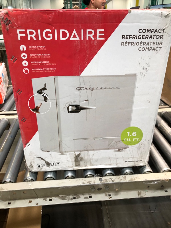 Photo 2 of Frigidaire EFR376-WHITE 3.2 Cu Ft White Retro Bar Fridge with Side Bottle Opener