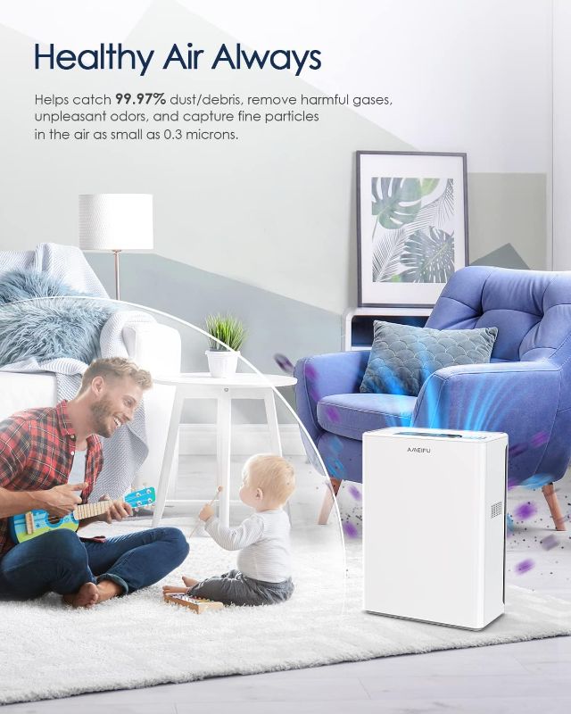 Photo 1 of AMEIFU Air Purifiers for Home Large Room up to 1640ft², Hepa Air Purifiers, H13 True HEPA Air Filter for Wildfires, Pets Hair, Dander, Smoke, Pollen, 3 Fan Speeds, 5 Timer, Sleep Mode 15DB Air Cleaner