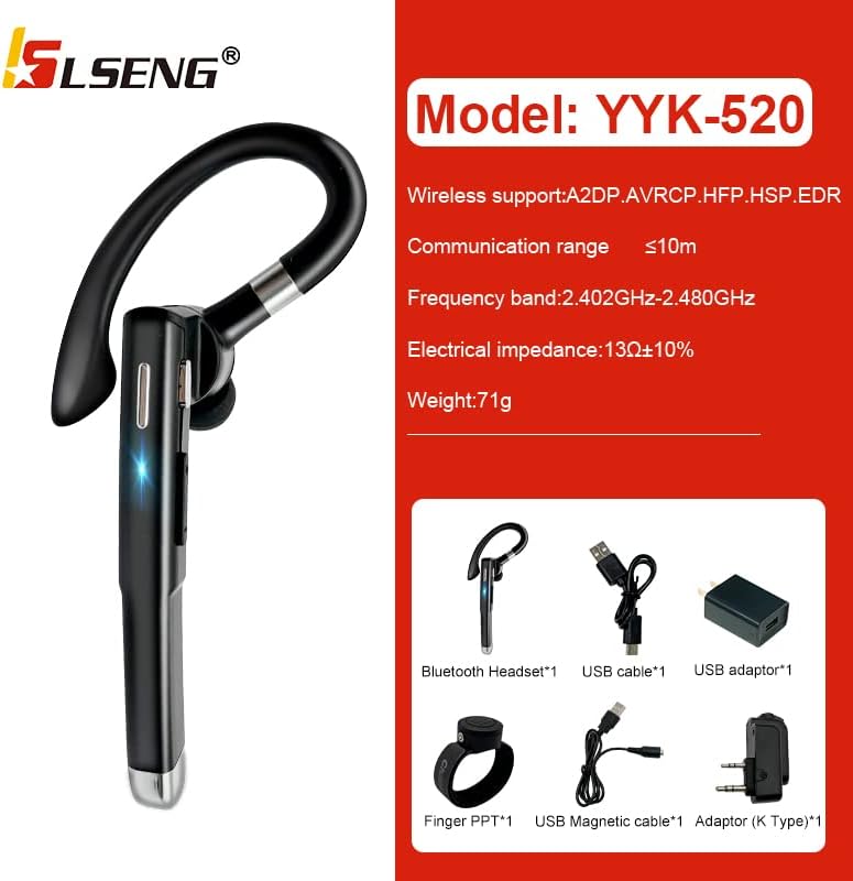 Photo 1 of LSENG Walkie Talkie Bluetooth Headset Earpiece with 2 Pin Wireless Dongle and PTT Button Compatible with Retevis BaoFeng Kenwood Btech Two Way Radios (Not Compatible with Motorola/Midland)