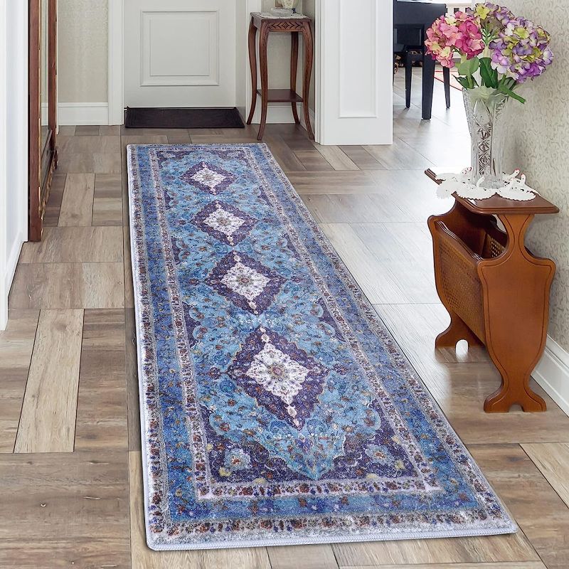 Photo 1 of MELAJIA Hallway Runner Rug 6 ft Non Slip Machine Washable Blue Heavily Soft Kitchen Rugs Farmhouse Low Pile Area Rug Carpet for Bathroom Living Room