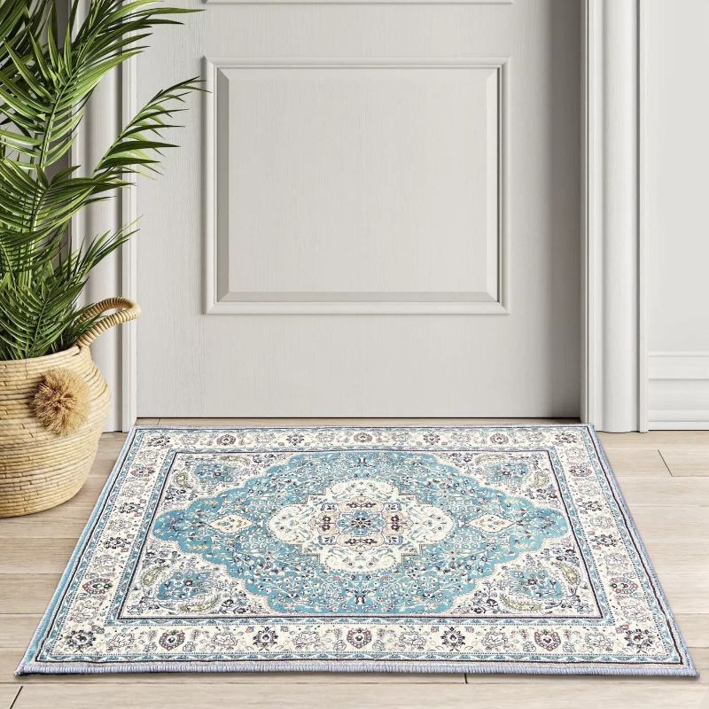 Photo 1 of IOHOUZE Accent Rug, Boho Door Mat 2x3 Washable Entryway Rug, Persian Vintage Faux Wool Non-Slip Low-Pile Floor Carpet for Hallway Indoor Front Entrance Kitchen Bathroom