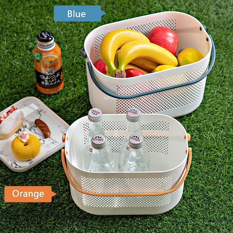 Photo 1 of Plastic Bathroom Storage Basket with Handle, for Storing Bathroom Body Wash, Shampoo, Conditioner, Lotion (Orange large)