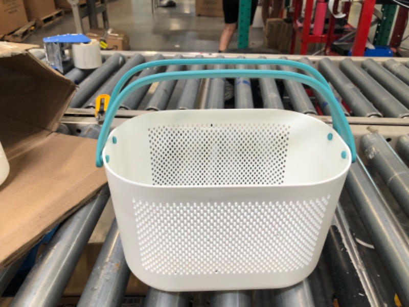 Photo 1 of Plastic Bathroom Storage Basket with Handle, for Storing Bathroom Body Wash, Shampoo, Conditioner, Lotion (Orange large)