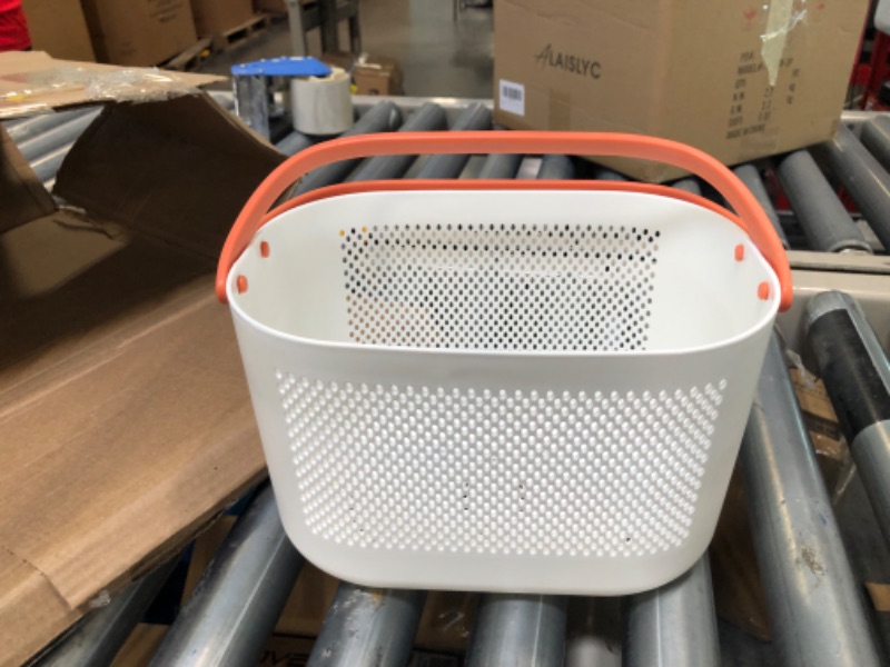 Photo 2 of Plastic Bathroom Storage Basket with Handle, for Storing Bathroom Body Wash, Shampoo, Conditioner, Lotion (Orange large)