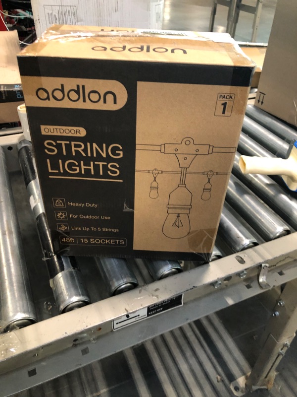 Photo 2 of addlon 48 FT Outdoor String Lights Commercial Grade Weatherproof Strand, 18 Edison Vintage Bulbs(3 Spare), 15 Hanging Sockets, ETL Listed Heavy-Duty Decorative Christmas Lights for Patio Garden 48FT Black