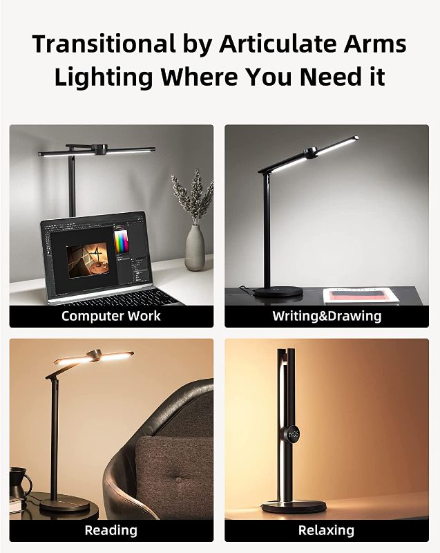 Photo 1 of EZVALO LED Desk Lamp, Dimmable Eye-Caring Desk Light with 3 Lighting Modes, Adjustable Smart Lamp Work with Alexa, APP, Voice and Touch Control, Unique Modern Desk Lamps for Home Office