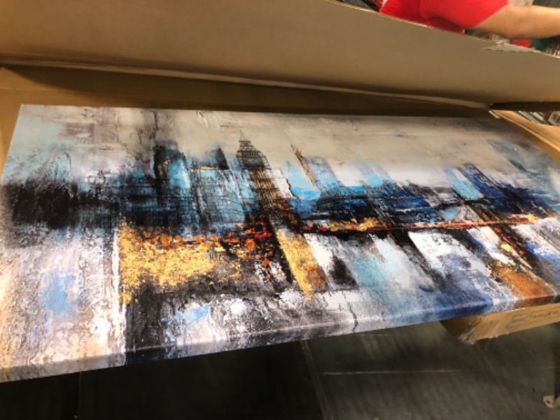 Photo 1 of Pogusmavi Large Wall Art for Bedroom Abstract City View Canvas Art Modern Home Decor Gray Blue Buildings Prints for Bedroom Wall Art Office Artwork Wall Decor for Living Room Decor 24x48 inches
