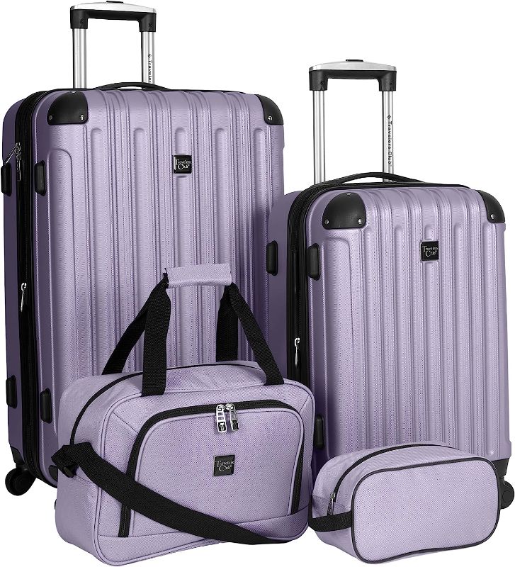 Photo 1 of Travelers Club Midtown Hardside Luggage Travel Set, Spinner Wheels,Zippered Divider,Telescopic Handle,Lightweight, Lilac, 4-Piece Set