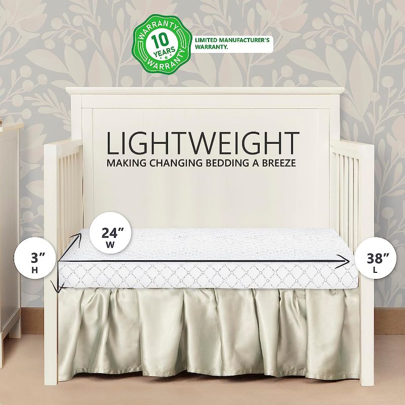 Photo 1 of Dream On Me Sunset 3” Extra Firm Fiber Crib Mattress, Greenguard Gold Certified, Waterproof Vinyl Cover, Baby Mattresses for Cribs, Fits Mini and Portable Cribs