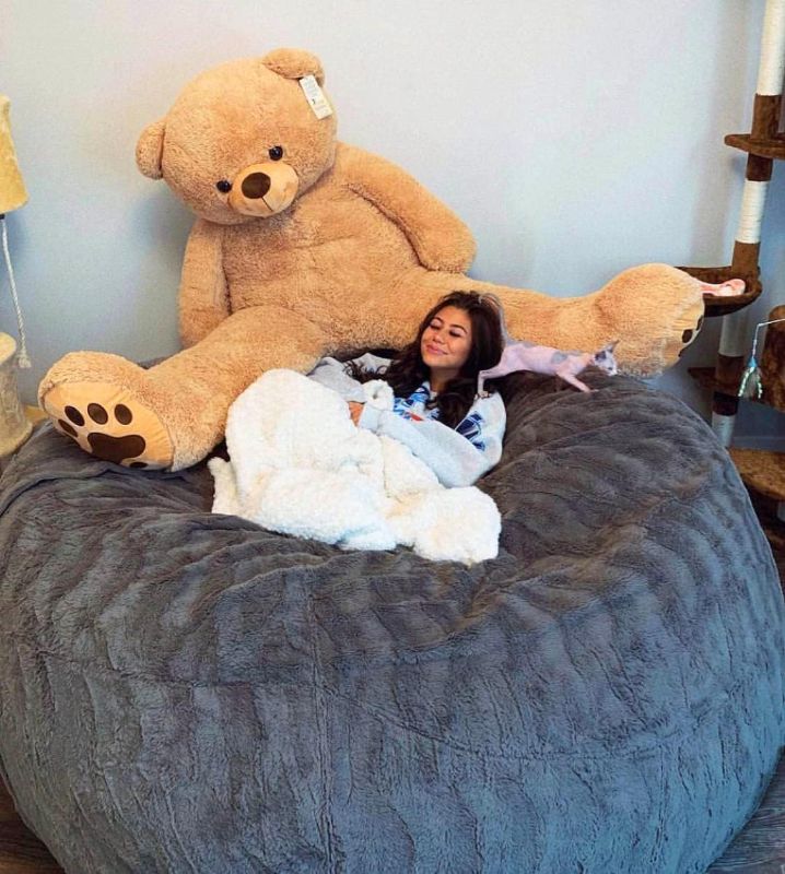 Photo 1 of 6FT Giant Fur Bean Bag Chair Cover, Ultra Soft Bean Bag Bed for Adults (No Filler, Cover only), Big Round Soft Fluffy Faux Fur Bean Bag Lazy Sofa Bed Cover, Machine Washable Big Size Bean Bag Cover