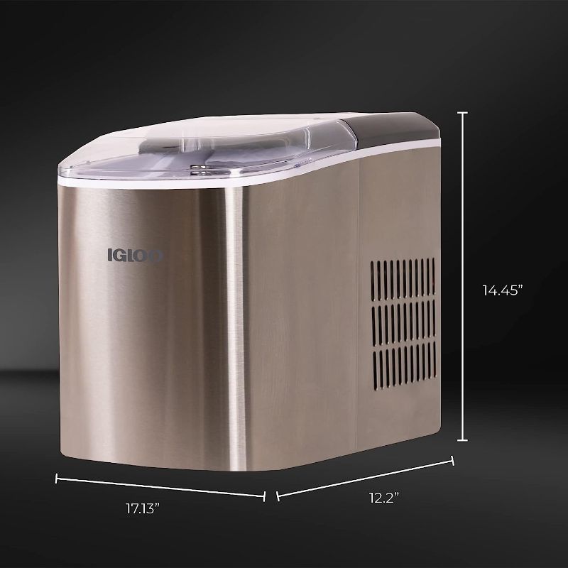 Photo 1 of Igloo Electric Countertop Ice Maker Machine - Automatic and Portable - 26 Pounds in 24 Hours - Ice Cube Maker - Ice Scoop and Basket - Ideal for Iced Coffee and Cocktails - Stainless Steel