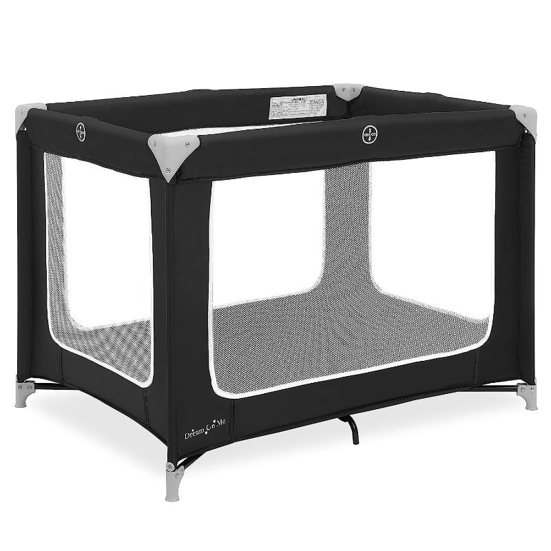 Photo 1 of Dream On Me Zoom Portable Playard in Black, Lightweight, Packable and Easy Setup Baby Playard, Breathable Mesh Sides and Soft Fabric - Comes with a Removable Padded Mat